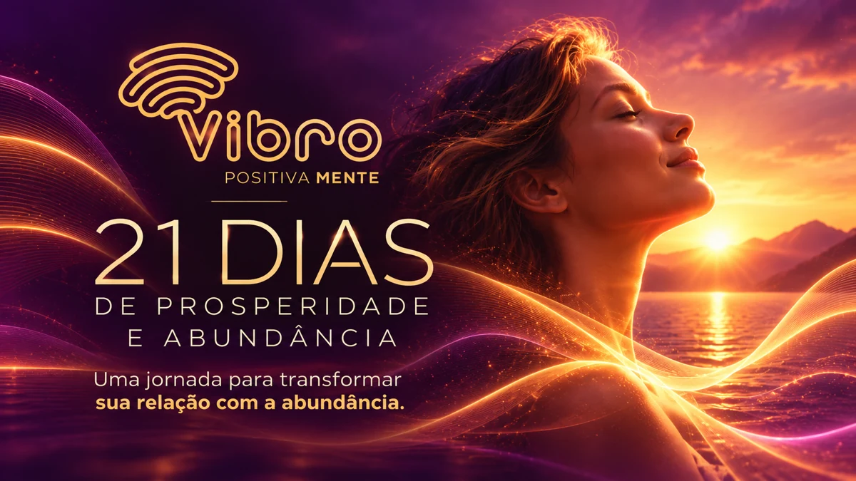 Capa original VIBRO — 21 Dias de Prosperidade e Abundância, com mulher ao amanhecer e ondas de luz dourada